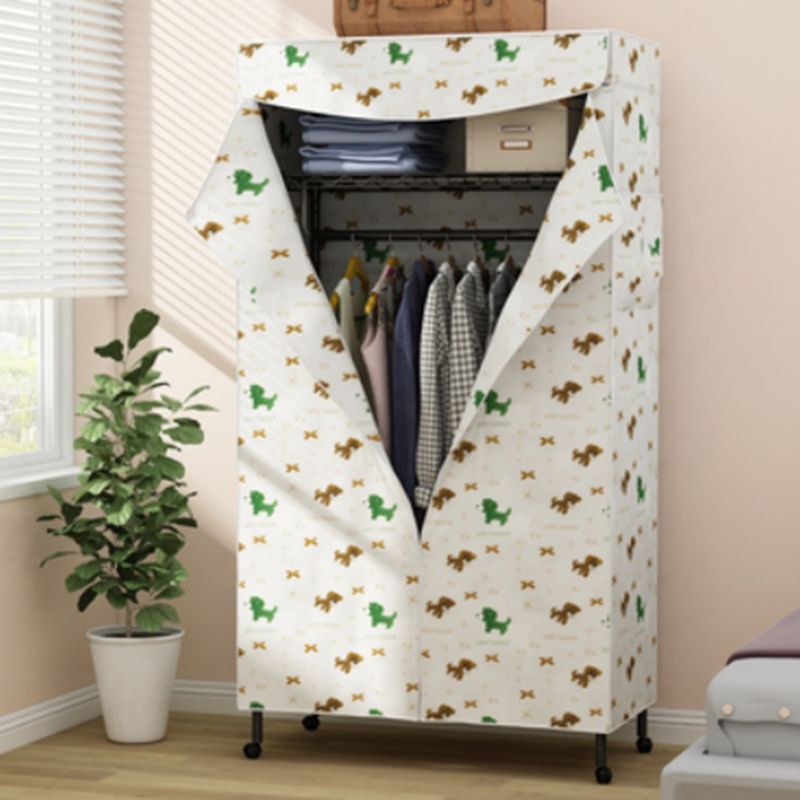 Contemporary Style 2-Shelf Wardrobe Steel Cloth Rod Included Wardrobe Closet