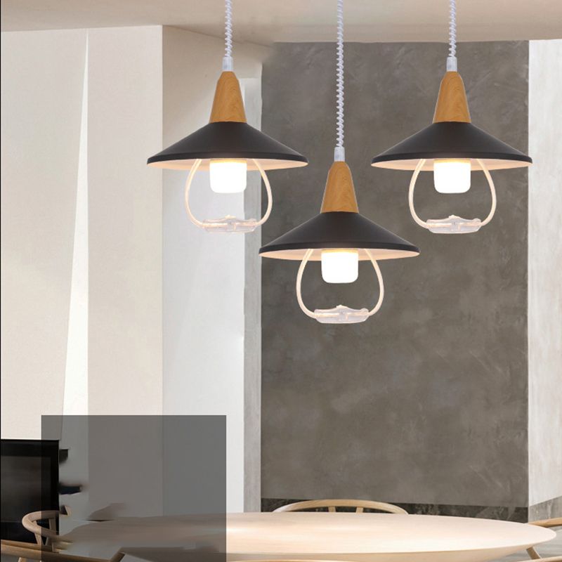 Modern Nordic Macaron Hanging Lamp Wooden Tapered Pendant Light with Aluminium Shade