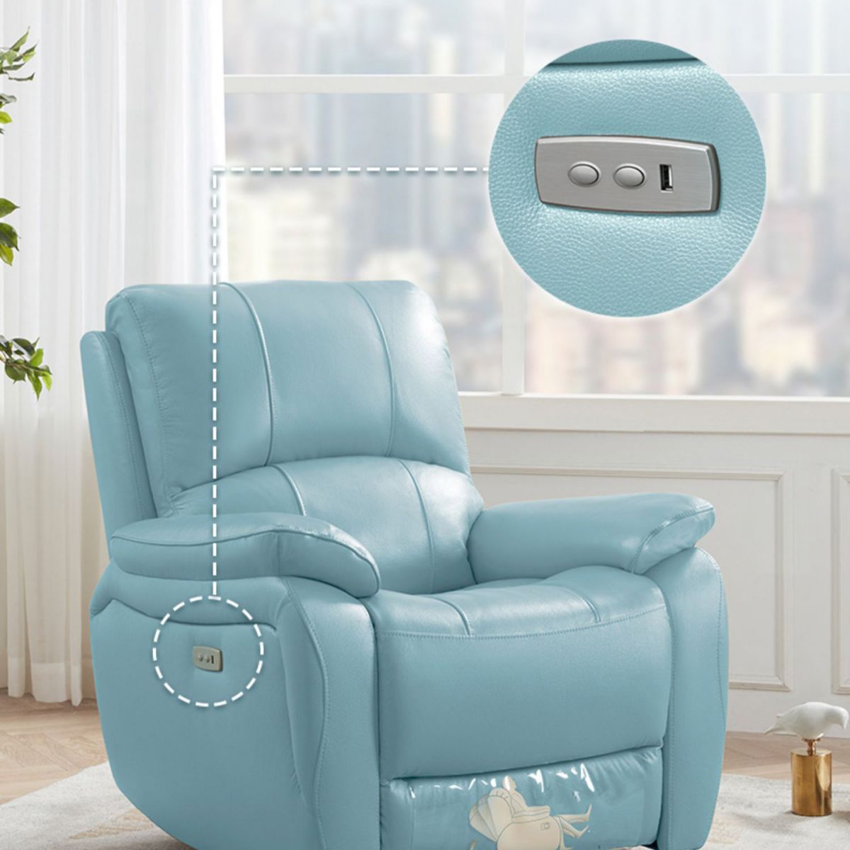 Modern Recliner Chair USB Charge Port Solid Color Standard Recliner