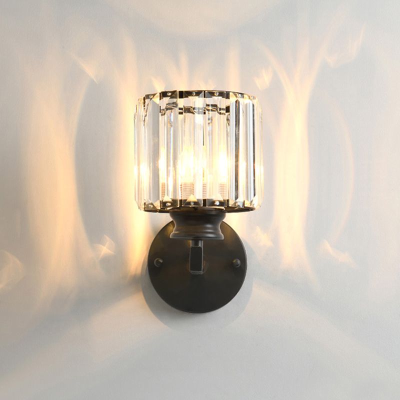 Half Cylinder Shade Crystal Wall Sconce Modern Style 1 Light Wall Mount Light Fixture