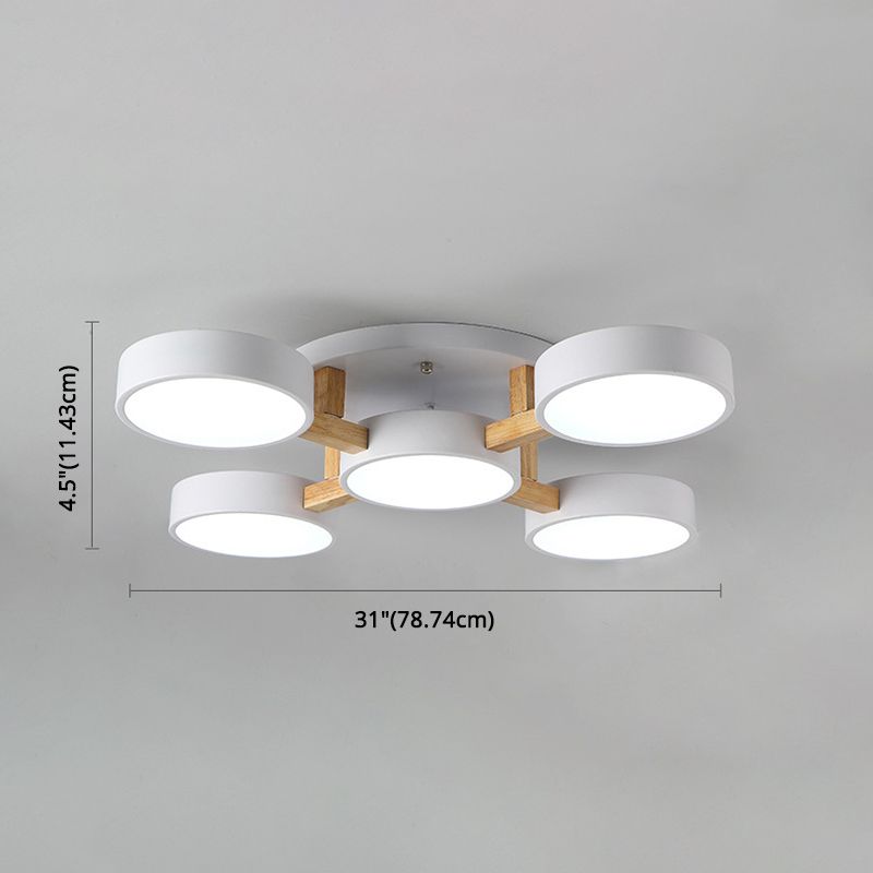 LED Nordic Creative Creative Semi Flush Mount Affermazione Circle a soffitto a soffitto in legno Luce montata per camera da letto