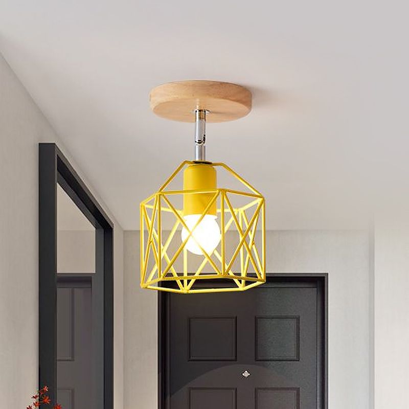 Lámpara de techo hexagonal gris/blanco/rosa/amarillo/azul/verde, lámpara de techo modernista de Metal de 1 cabezal, montaje semiempotrado para dormitorio