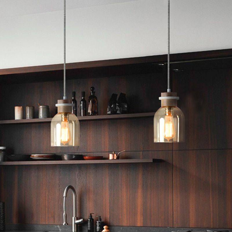 Urn Ceiling Light Contemporary Amber Glass 1 Head Kitchen Pendant Lighting Fixture