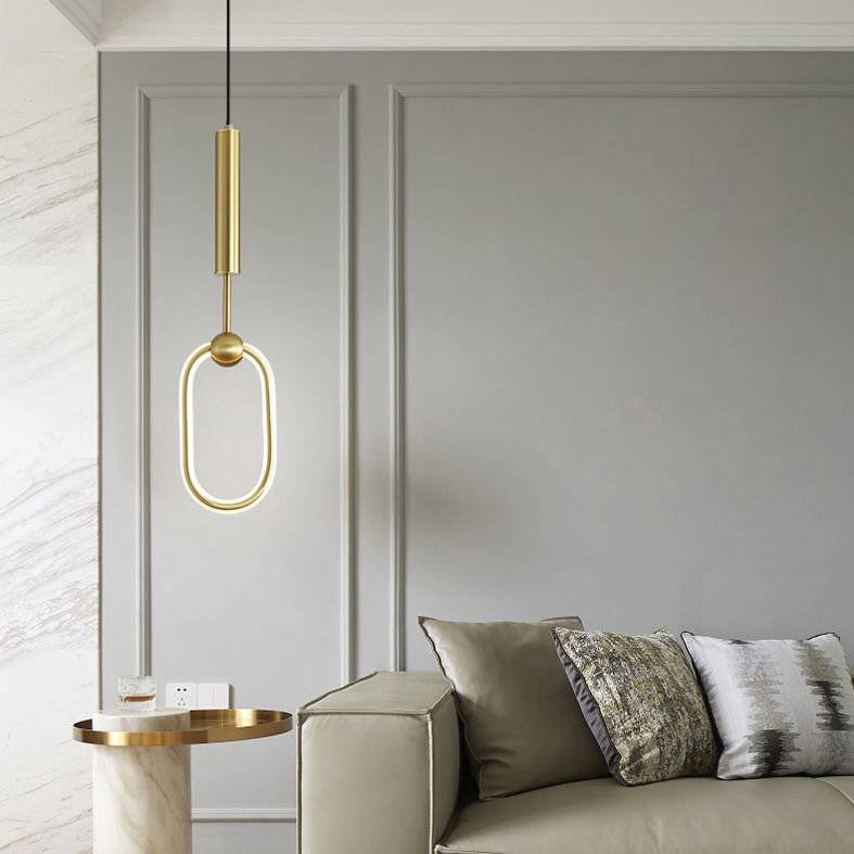 Ring and Oval Shape LED Pendant Light Modern Style Simple Metal Ceiling Pendant Light
