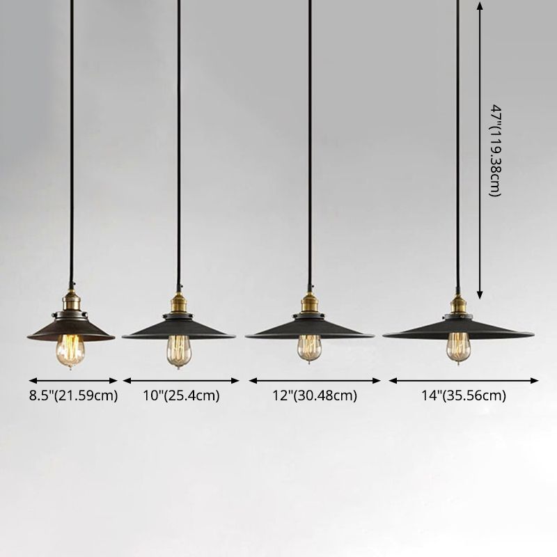 Black Conical Pendant Lamp Industrial Metal 1-Bulb Bistro Suspended Lighting Fixture