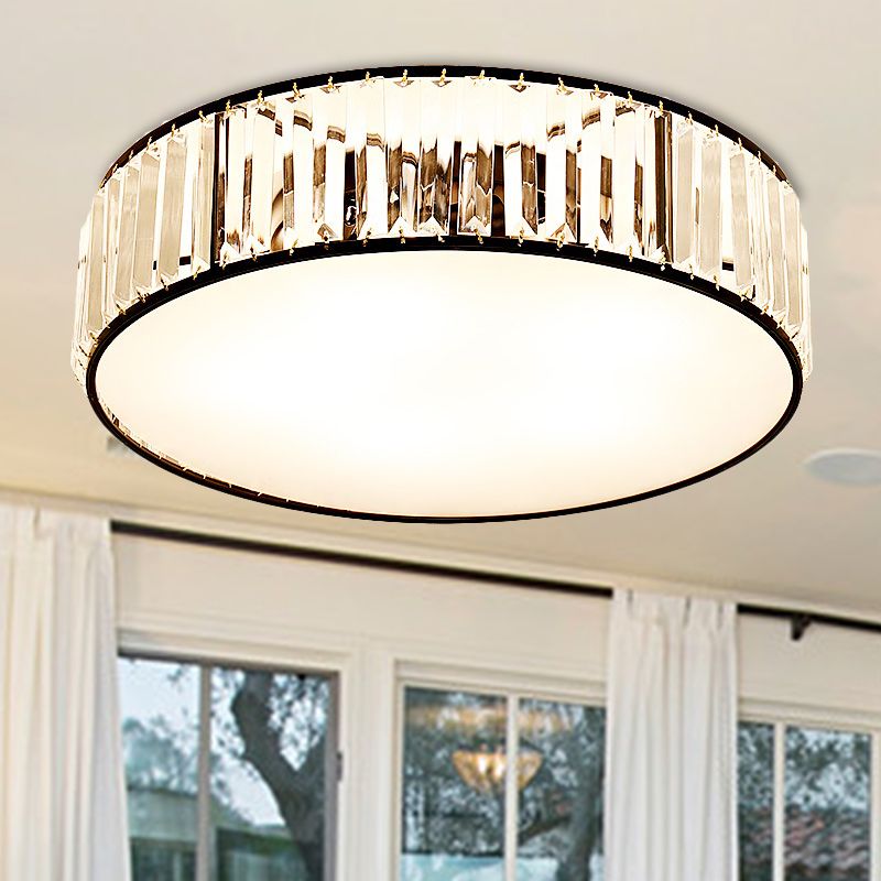 Black/Bronze Drum Flush Mount Lamp Simple 3/4/5-Light Crystal Shaded Bedroom Ceiling Light