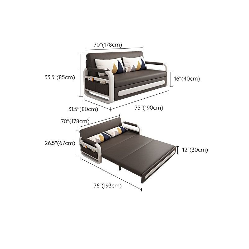 Square Arms Convertible Sofas Folding Faux Leather Sleeper Sofa