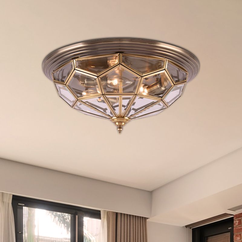 14 "/18" W Prism Bedroom Flush Monte Light Colonial Clear Smusso Glass 2/3 Bulbi Brass Close to Massimale Lamp