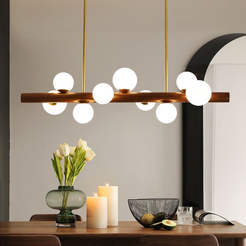 Sfera Isola Light Contemporary Wood Isola lampadario con tonalità di vetro