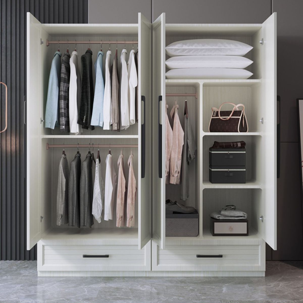 Modern Aluminum Multifunctional Wardrobe Freestanding Wardrobe with Self Close Drawers