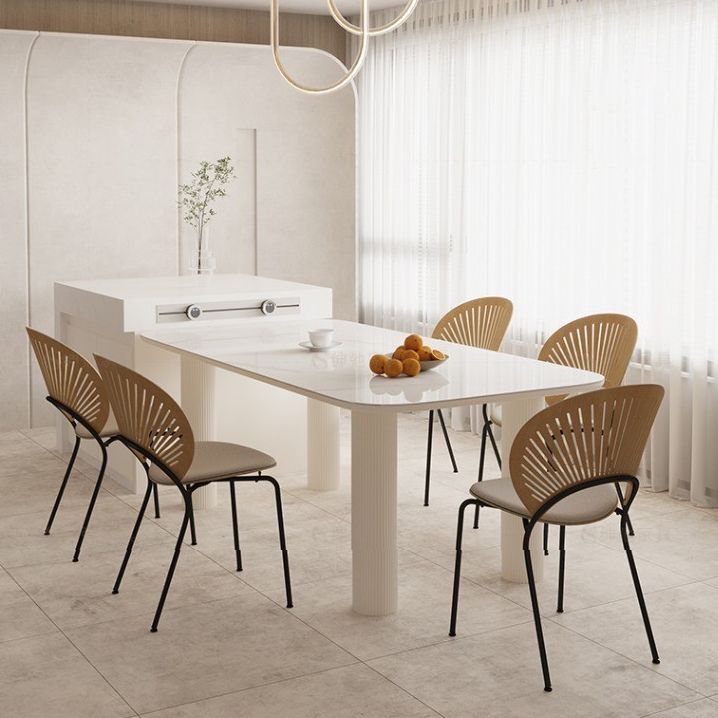Modern Style Dining Table Rectangle Stone White Dining Table with 4 Legs