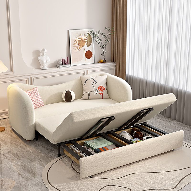 Contemporary Beige Sofa Bed Tuxedo Arm Sofa Bed with 2 Pillows