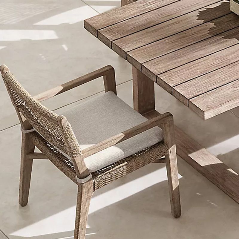 Teak Outdoor Bistro Chair Tropical Dining Set with Rattan Accents
