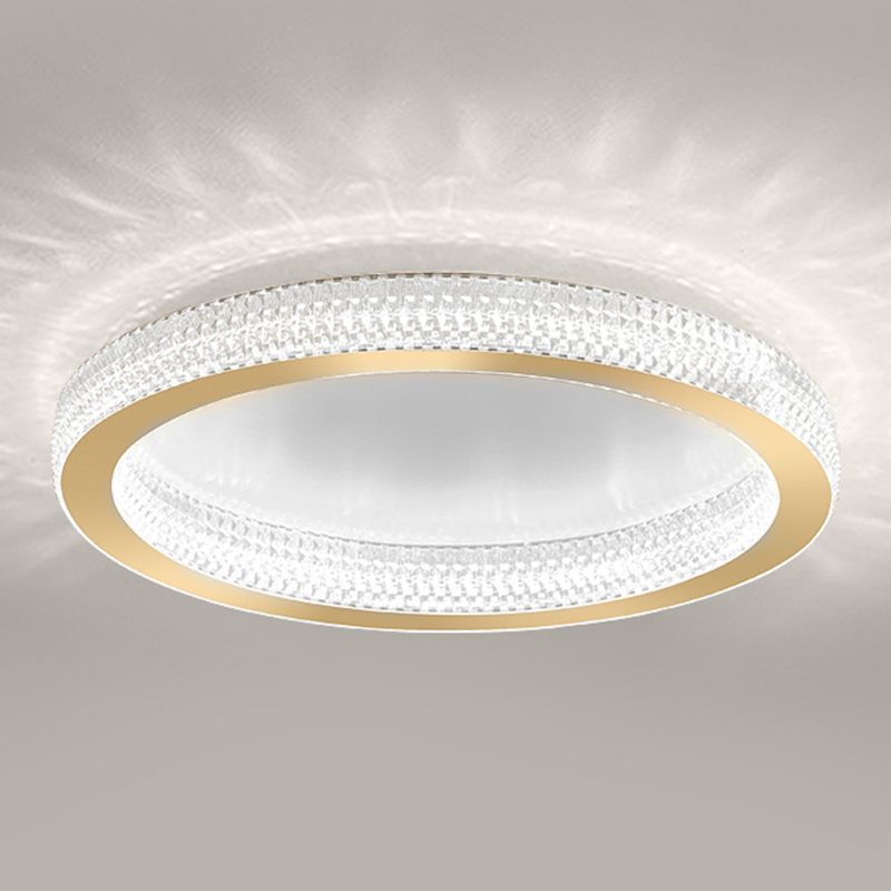 Single Golden Flush Mount Lighting Circle Glass LED Ceiling Light for Bedroom