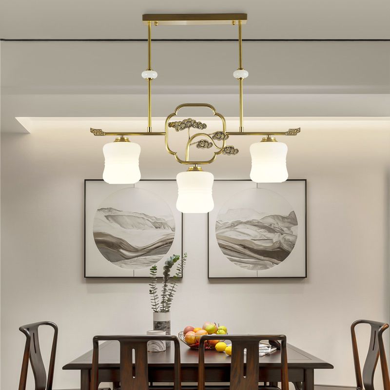 Moderne Zylinderinselbeleuchtung Glasglas 3 Lichthängerleuchten in Gold