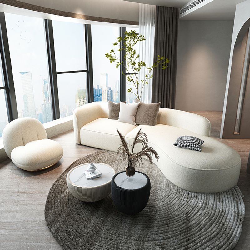 Faux Leather Scandinavian Sectional Sofa Stain-resistant White Sectional