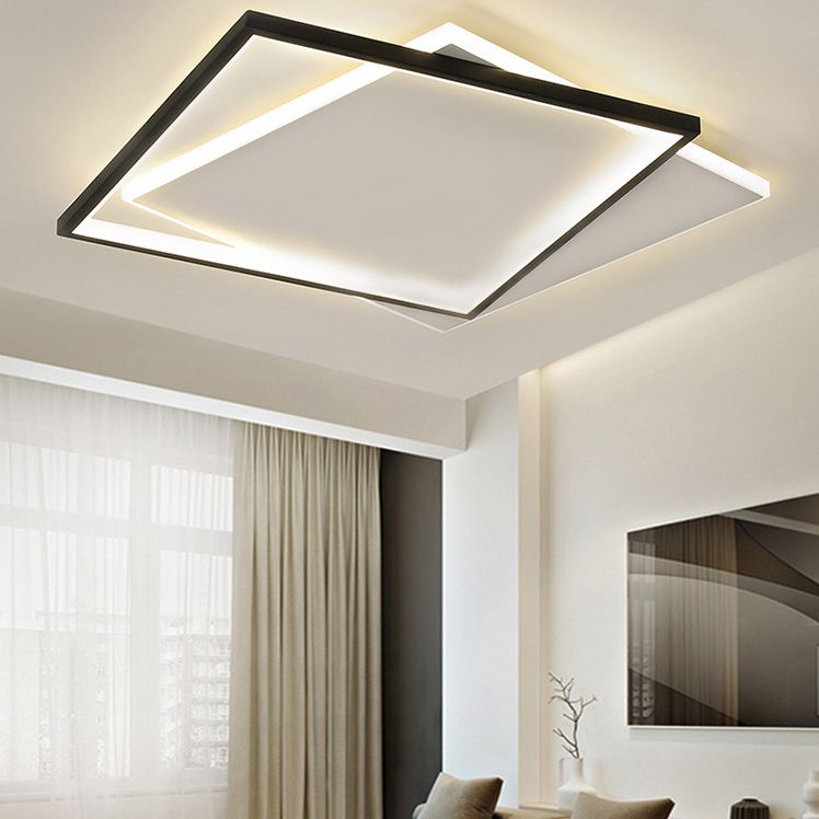 Squared Flush Mount Lighting Minimalist Metal Black-White LED Flush Ceiling Light Fixture