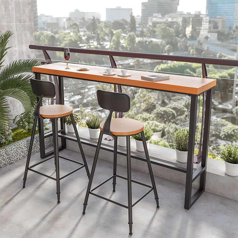 Solid Wood Bar Table Industrial Rectangle Bar Table with Black Legs