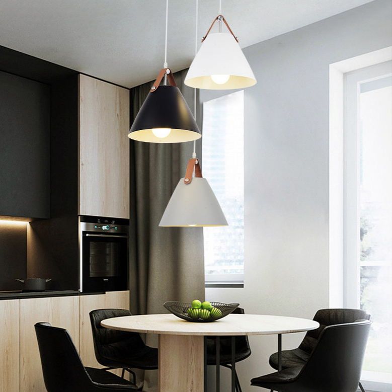 Modern Macaron colgante cónico de metal ligero de metal de 1 luz para la mesa del comedor