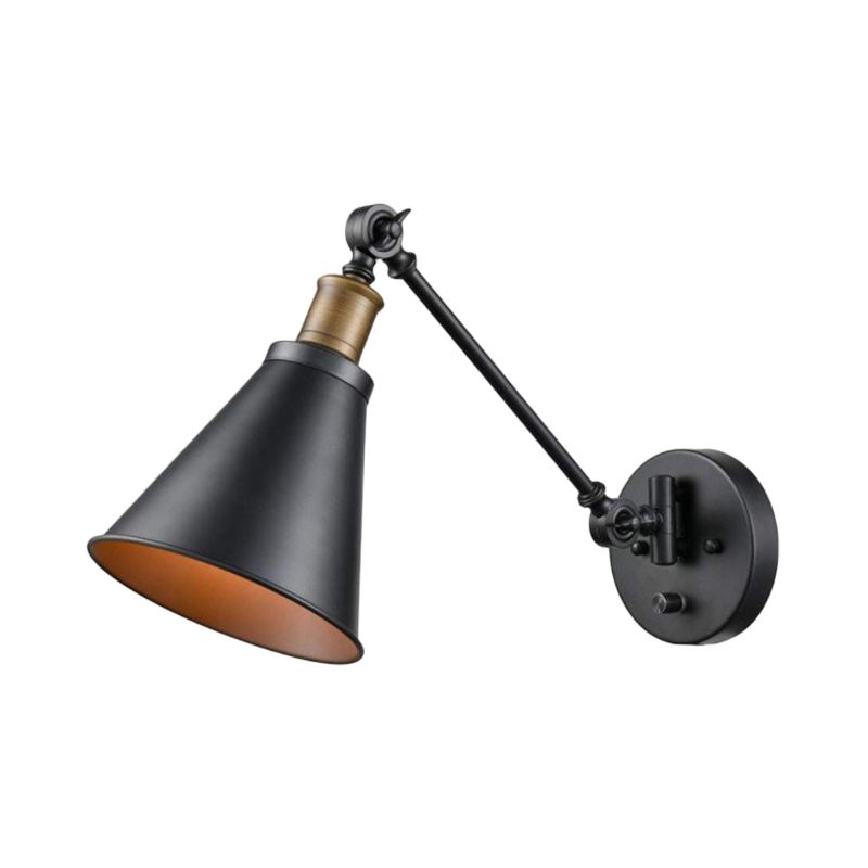 1 ampoule en fer mural clair clair vintage noir swing bras de salon applique lampe à la teinte du cône