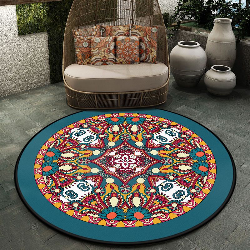 Moroccan Symmetric Patterned Rug Multi Color Polyester Carpet Machine Washable Non-Slip Pet Friendly Rug for Living Room