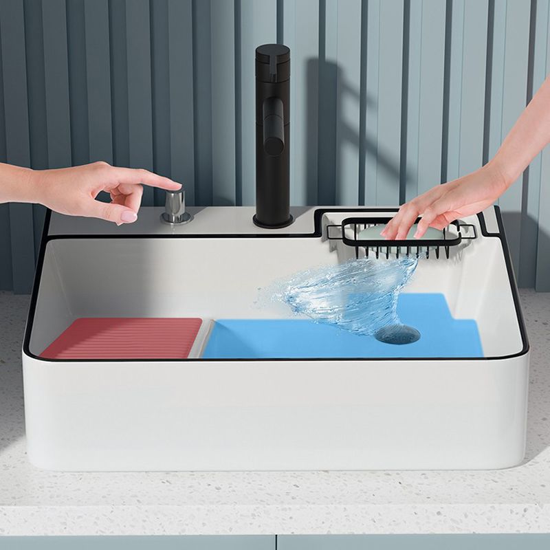 Modern Bathroom Sink Porcelain Right Basin with Pop-Up Drain and Faucet Wash Stand