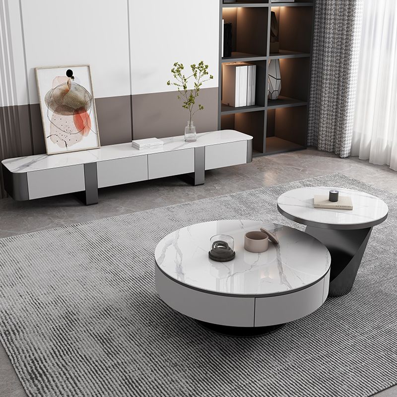 Modern Marble Drum Coffee Table Round Cocktail Table in white