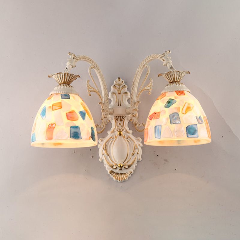 White Wall Lamp Traditional Tiffany Glass Bell Shade Wall Light Fixture for Corridor