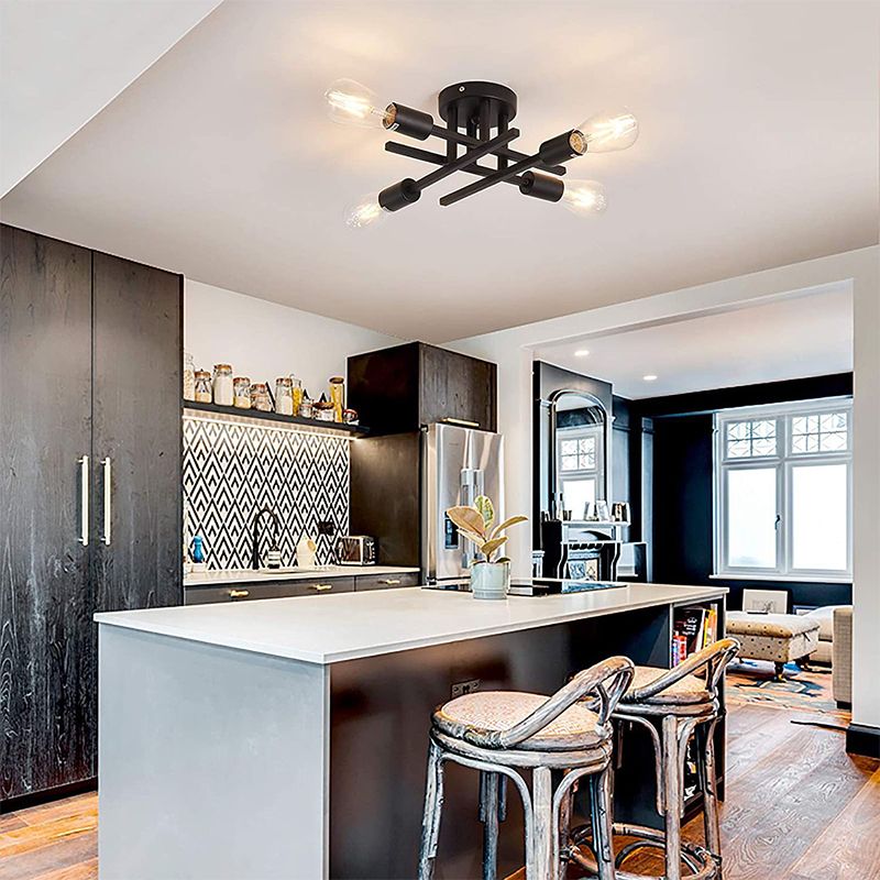 Industrial Semi Flush Light Fixtures Exposed Bulb Ceiling Lamp for Bedroom