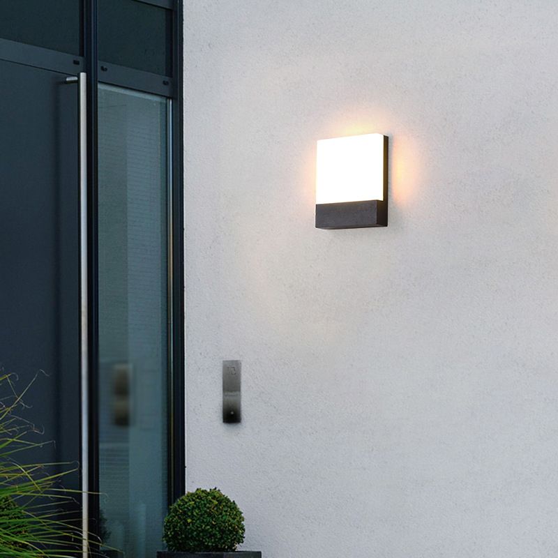 Square LED Wall Lamp Modern Black Wall Mount Lamp with Acrylic Shade for Garden