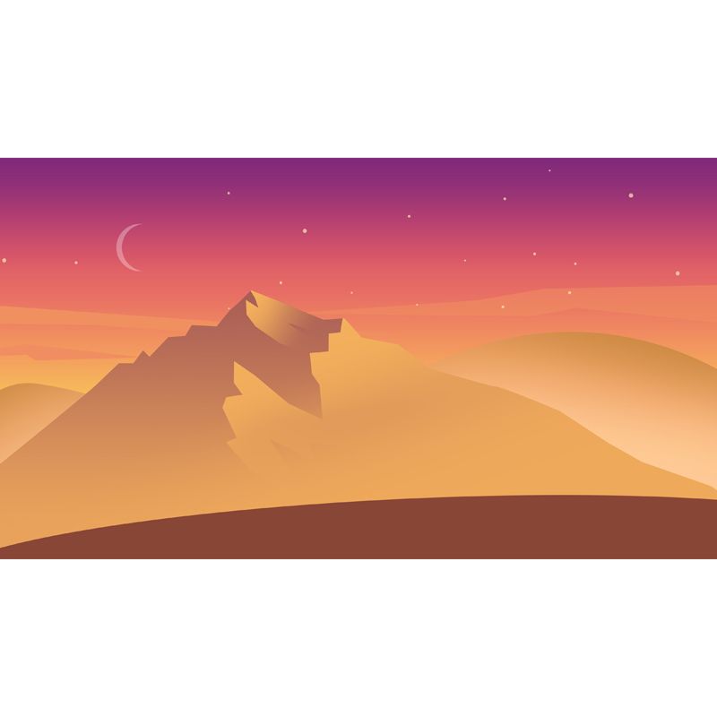 Crescent over Desert Mountain Mural Decal Yellow Modern Wall Art for Living Room