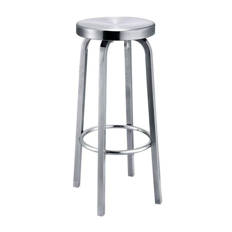 Silver Glossy Brushed Barstool Stainless Steel Outdoor Bar Stool with Round Seat 1 Piece