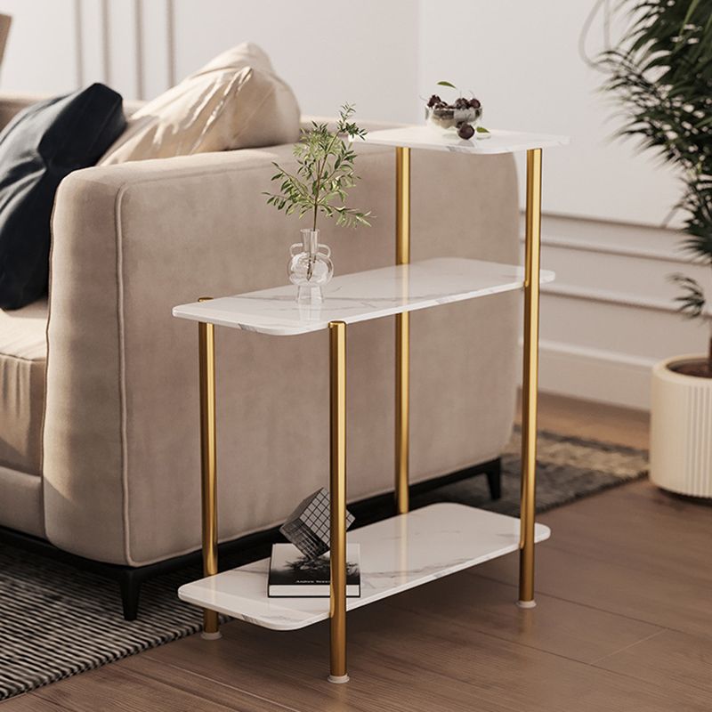 Contemporary Rectangular Side Table Slate Top 4 Legs End Table