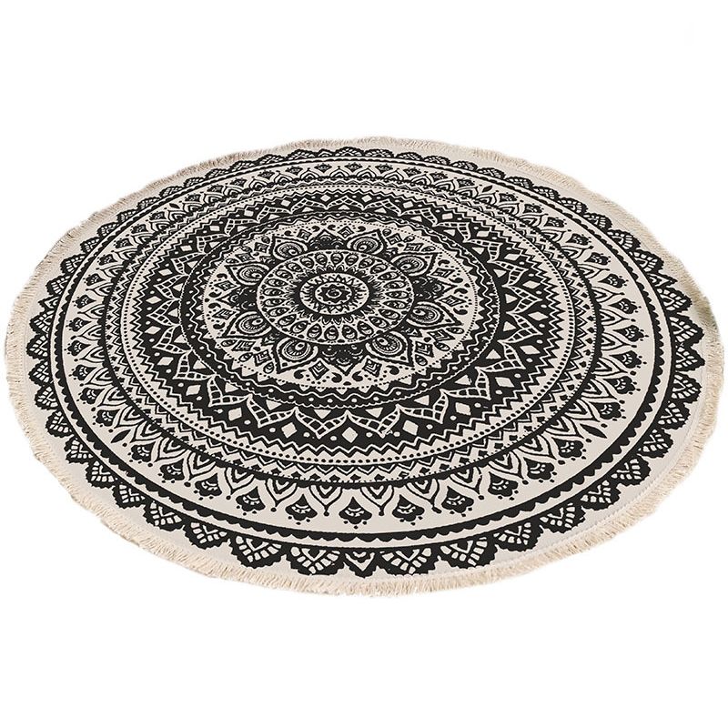 Round Tribal Print Carpet Cotton Persian Indoor Rug Non-Slip Backing Area Rug for Living Room