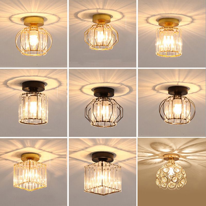 Nordic Crystal Shade Ceiling Lamp Geometric Flush Mount Light Fixture for Bedroom