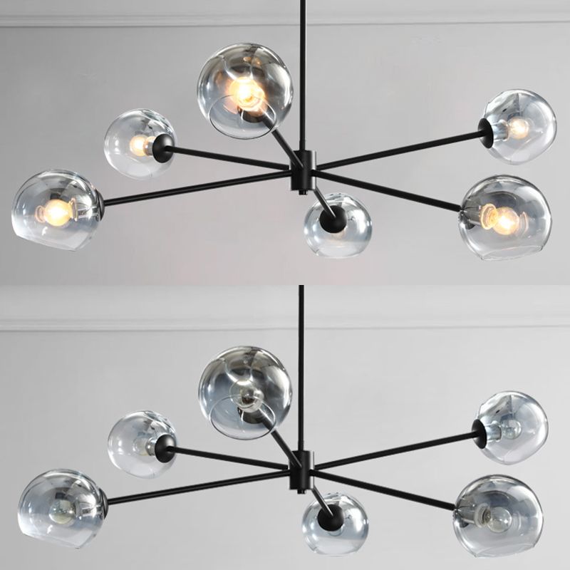Zwarte moderne stijl kroonluchter licht rookgrijs schaduw 6 lichten verlichtingsarmaturen