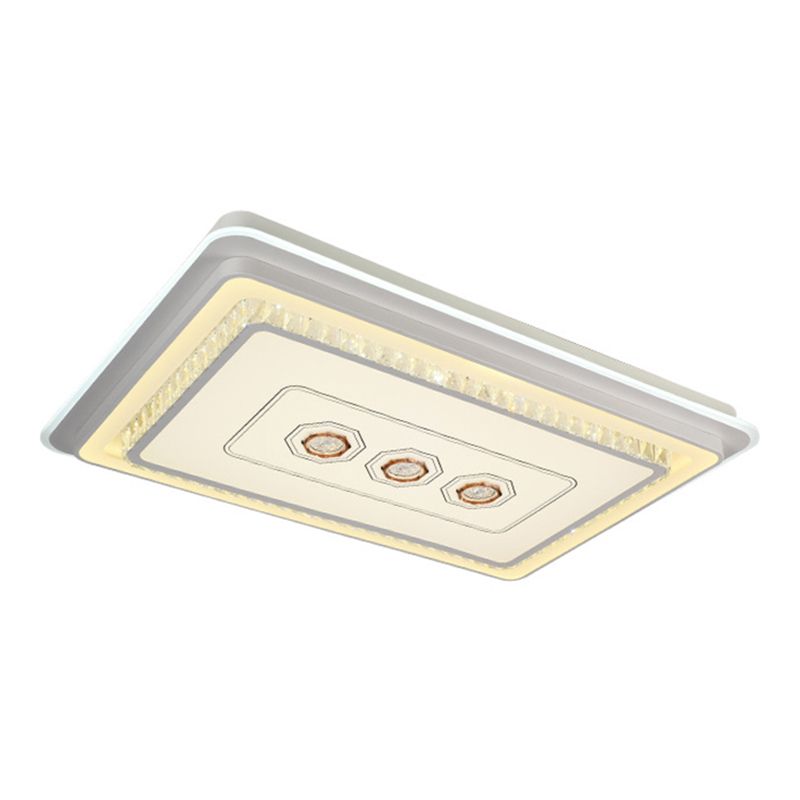 Modern Geometric Ceiling Flush Light Crystal Encrusted Bedroom LED Flushmount in White