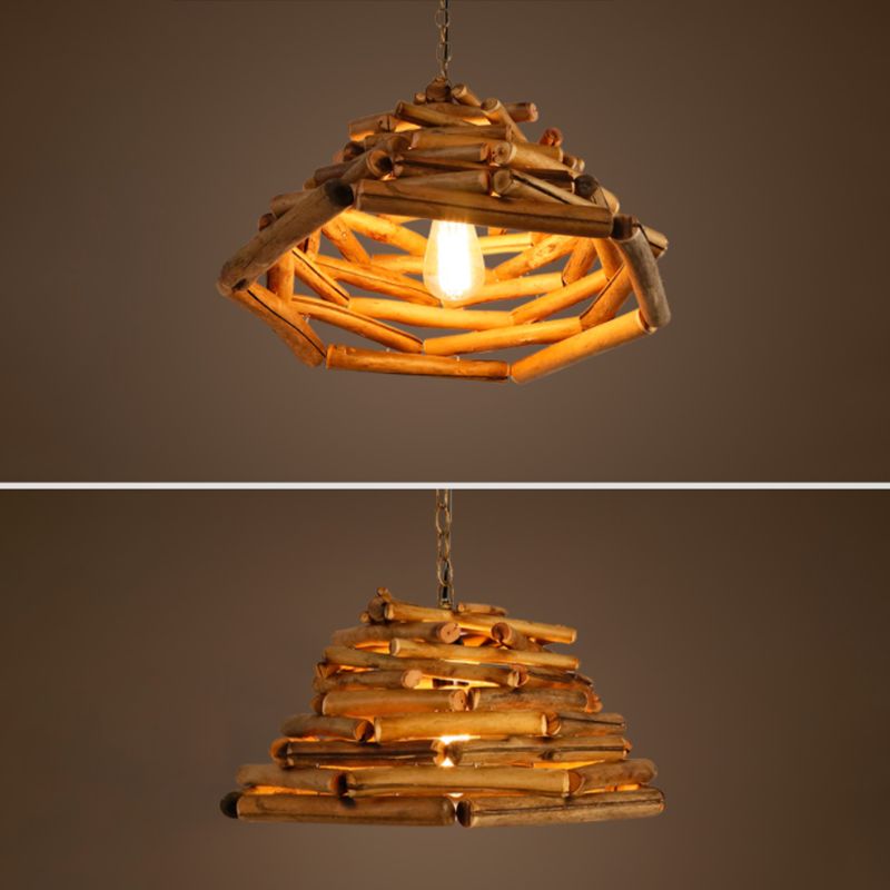 1 Light Pendant Lighting Fixture Modern Style Stick Shape Wood Hanging Light