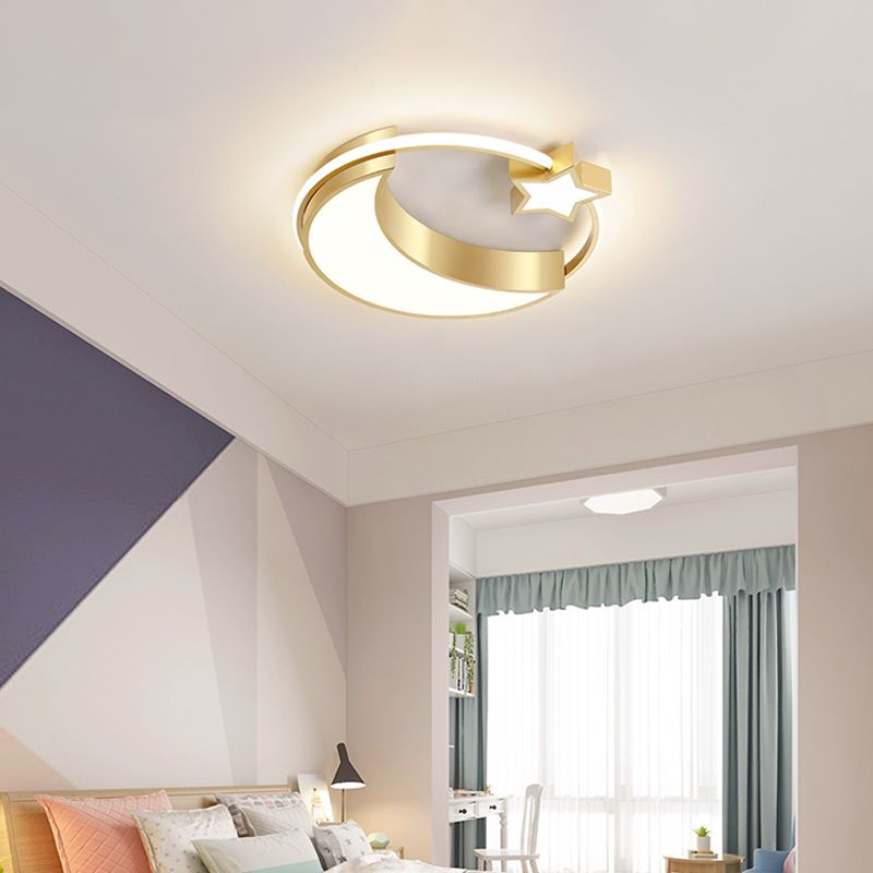 Golden Moon and Star LED Flush Mount Fixture Nordic Acrylic Ceiling Flush Mount Light for Nursery