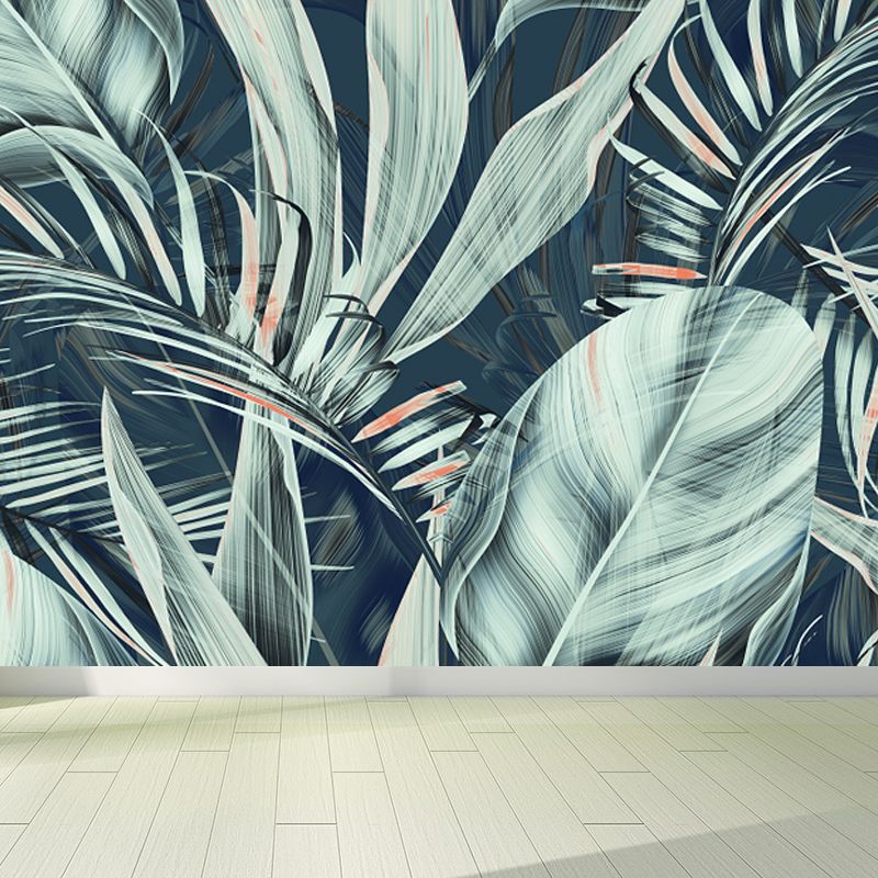 Tropical Plant Leaves Wall Mural Green Moisture Resistant Wall Art for Living Room