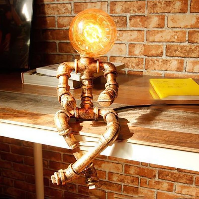 Retro Style Iron Tube Table Lamp Robot Shape 1 Light Table Lamp for Bedroom