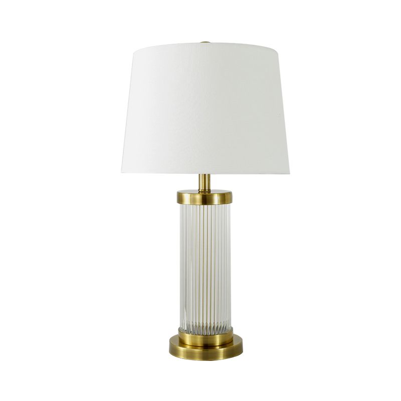 Lampada da tavolo moderna a 1 lampadina, luce dorata, a fiamma larga, piccola lampada da scrivania con paralume in tessuto