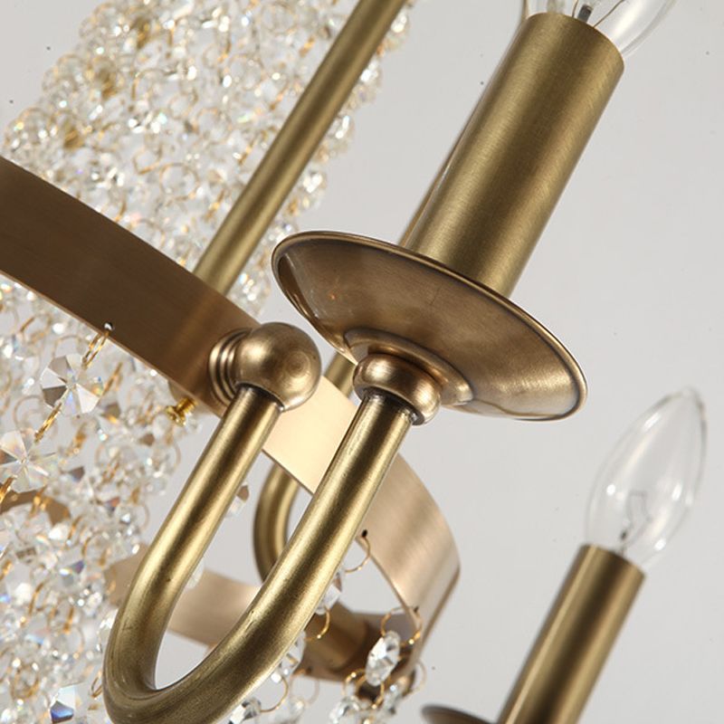 Scroll Frame Chandelier Traditional Copper 4 Lights Golden Hanging Ceiling Light with Crystal Tassel