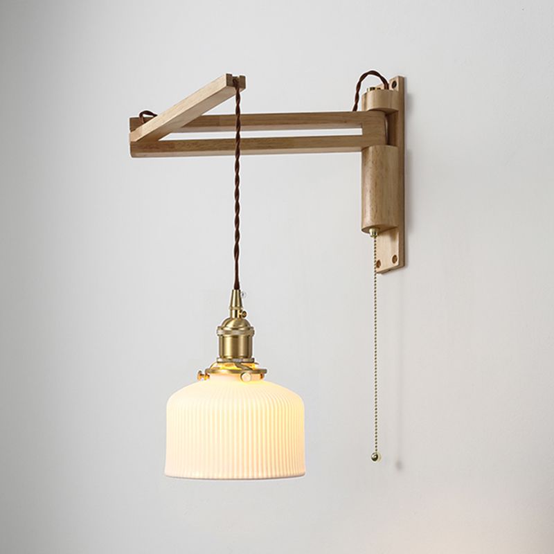 Modern Style Wall Light Fixture Wooden Wall Light Sconce with Adjustable Arm for Bedroom