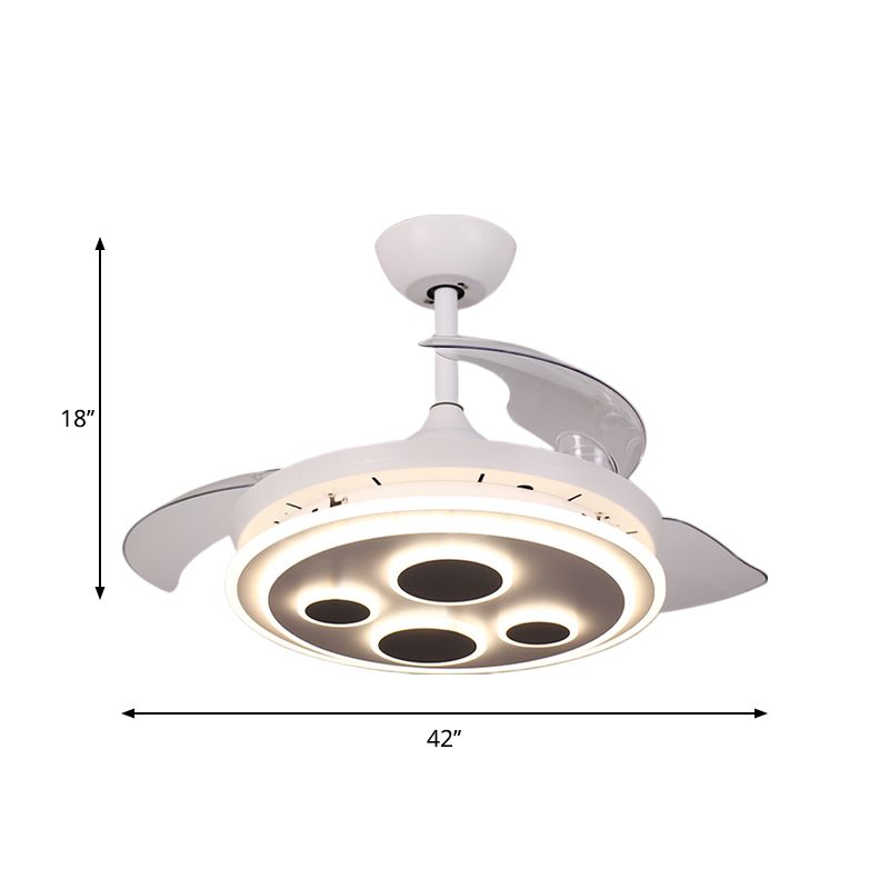 42 "W witte cirkel semi -spoeling eenvoud acryl 3 messen led hangende ventilatorverlichting voor salon