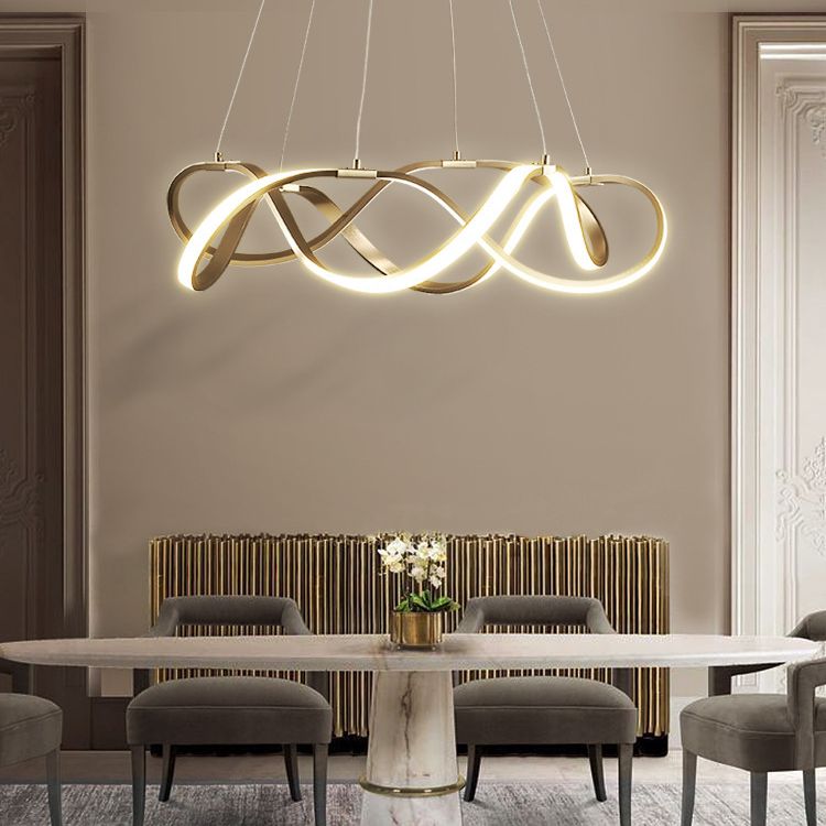 Twisted Metal Chandelier Pendant Light Simple Style LED Gold Suspension Pendant Light