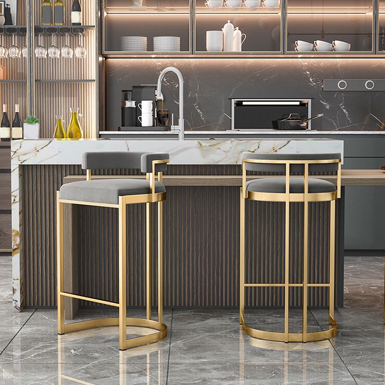 Glam Bucket Bar Stool Upholstered Bar Stool with Gold Metal Base