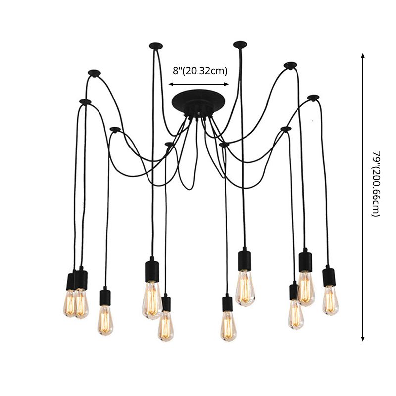 Black Pendant Lighting Fixture Industrial Style Metal Swag Multiple Pendant Light