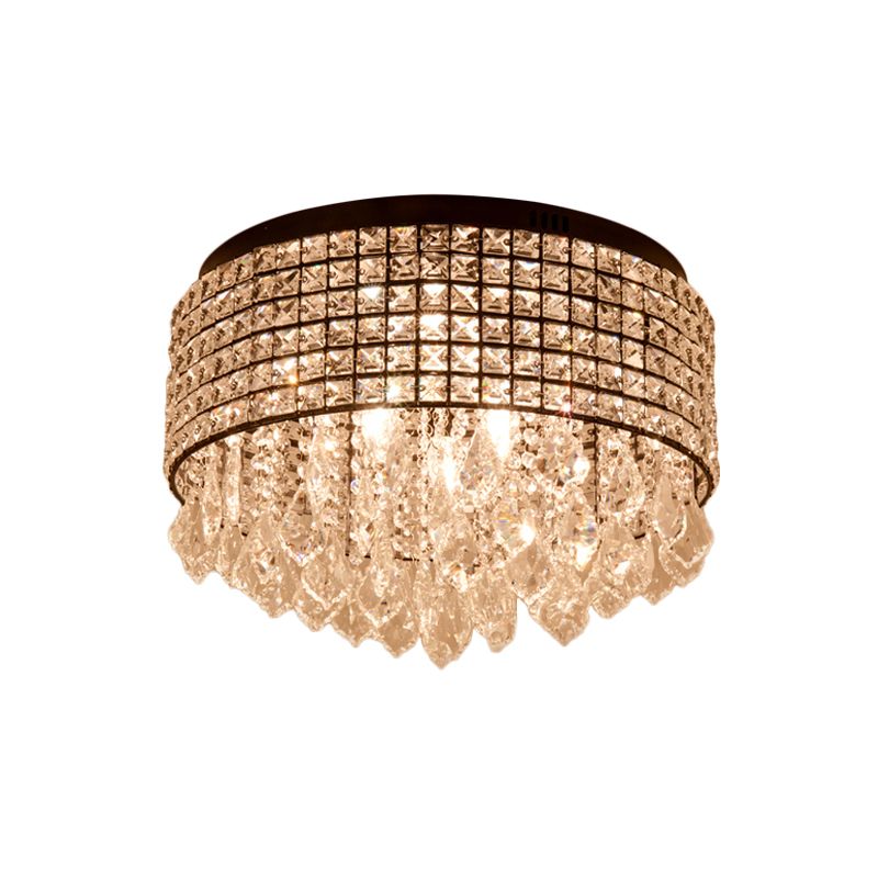 Black Drum Flushmount Lampada Moderna 5 Teste Crystal Embedded Flush Massimale Light Fixture con Droplet
