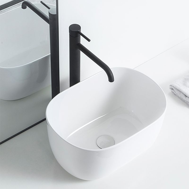 Modern Vessel Lavatory Sink Oval Porcelain with Pop-Up Drain Vessel Sink
